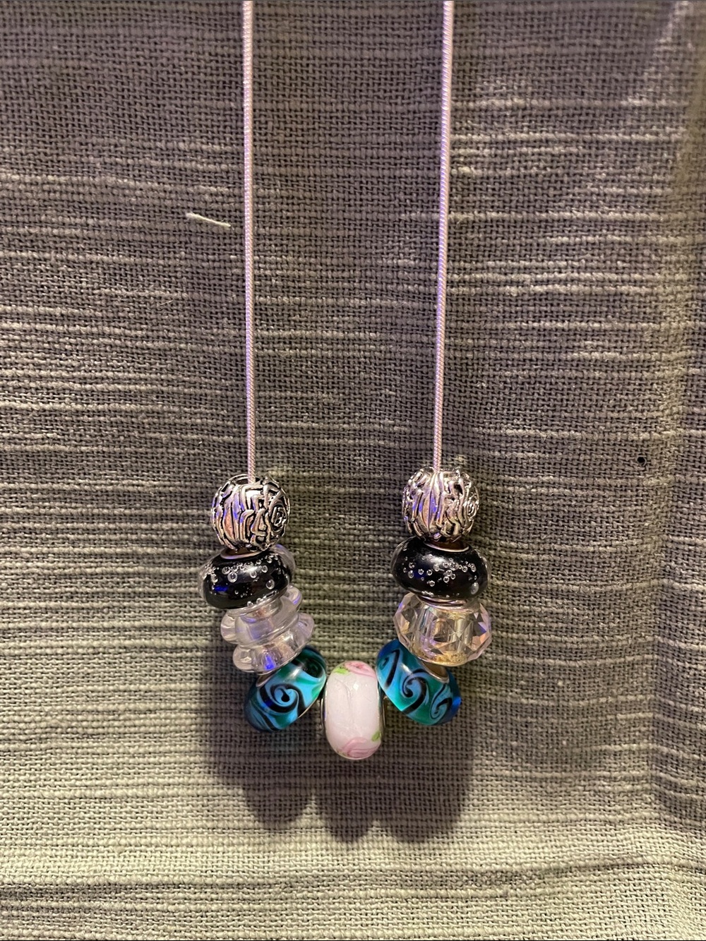 17” Sterling Silver Necklace with Glass Beads & Metal Rose Accents
